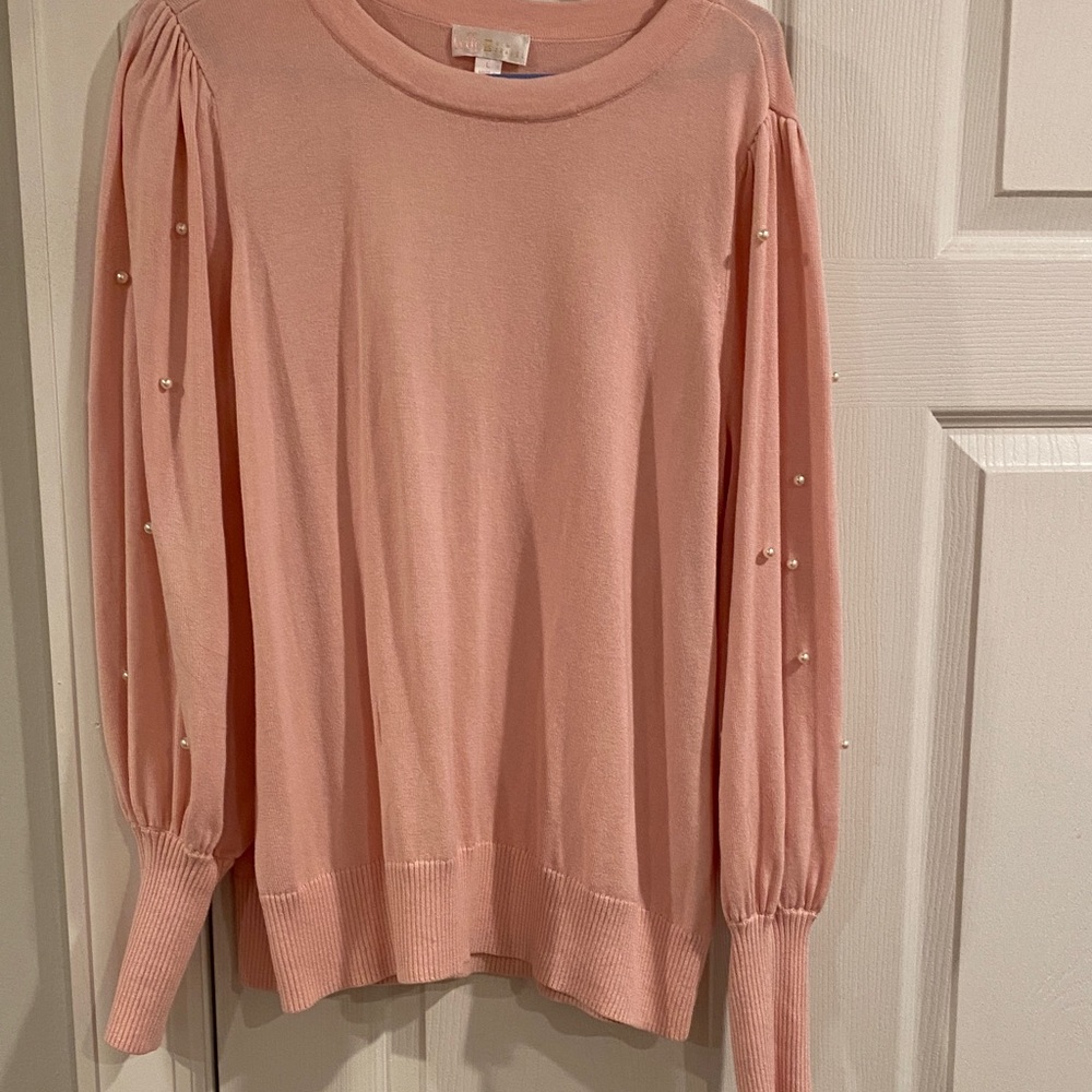 Chic Pink Sweater with Pearl Details